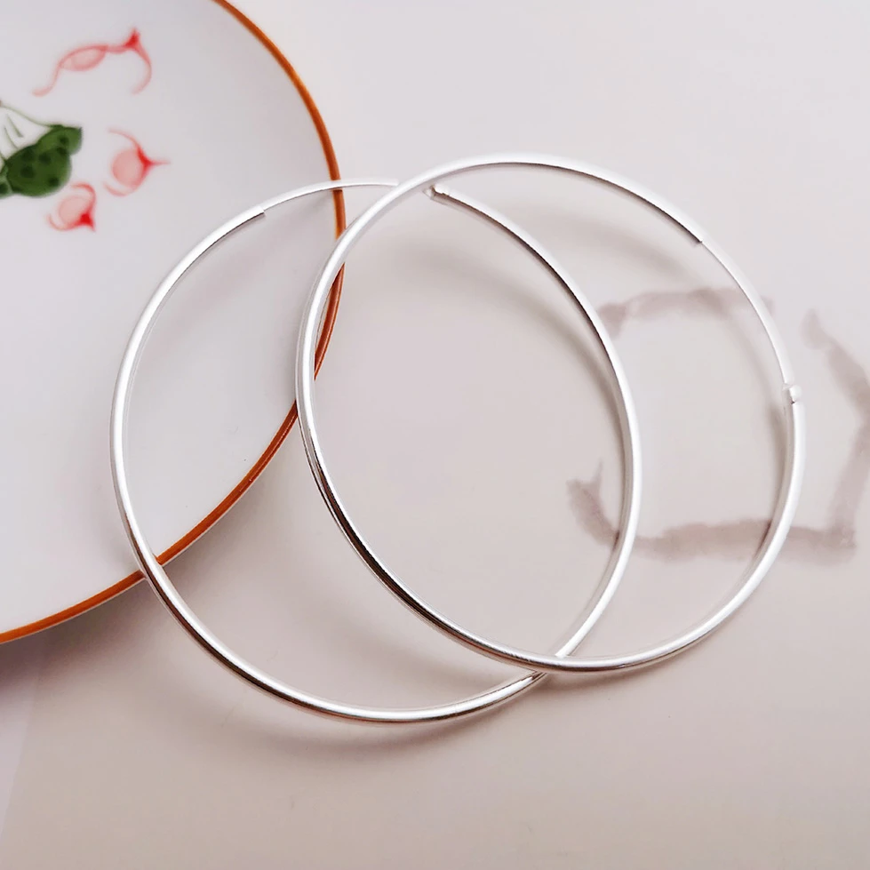 足银耳饰 S999足银耳饰纯银耳环百搭大耳圈圆脸显瘦送女友耳饰礼