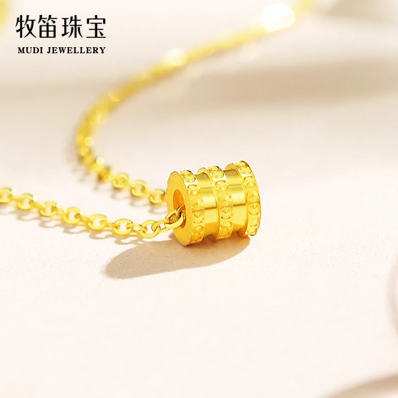 牧笛黄金吊坠小蛮腰轻奢时尚足金999单挂坠磨砂送老婆情人节礼物
