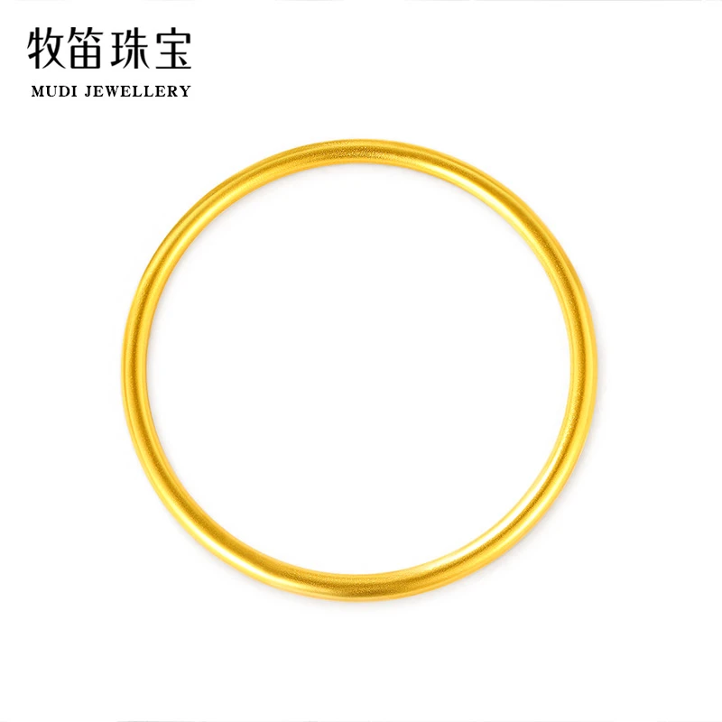 牧笛素圈古法手镯5G工艺足金999镯子传承女款妈妈24k金素圈手环