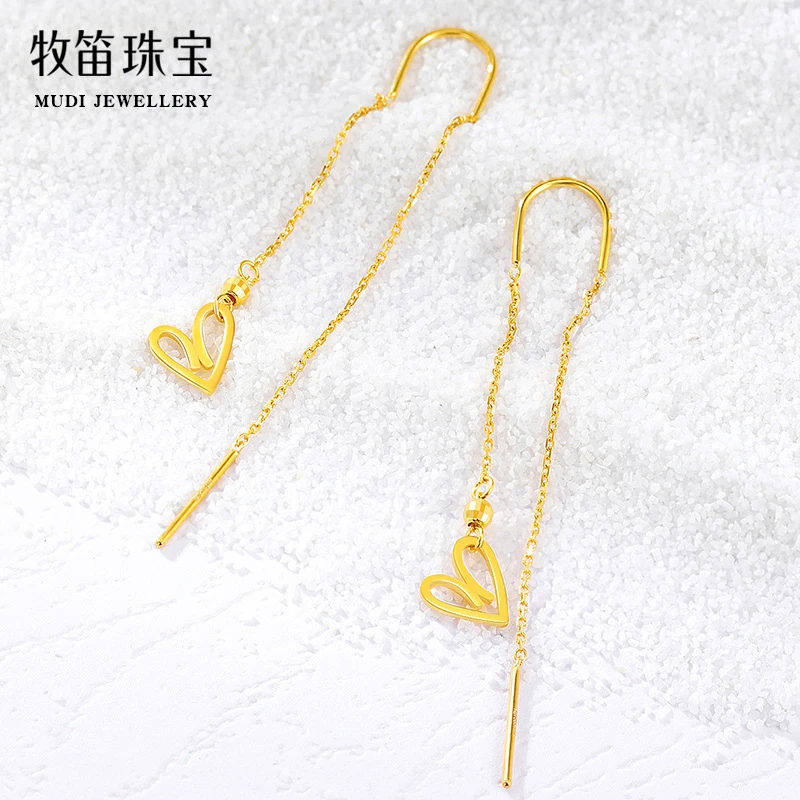 牧笛18K爱语耳线爱心坠女彩金优雅气质长款耳圈款耳环情人节送礼