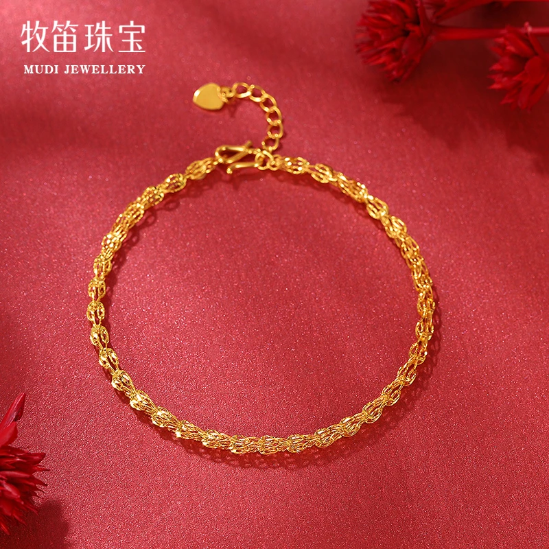 牧笛足金999凤尾手链宽版全凤尾手串5G工艺婚庆婚礼24K手串送礼