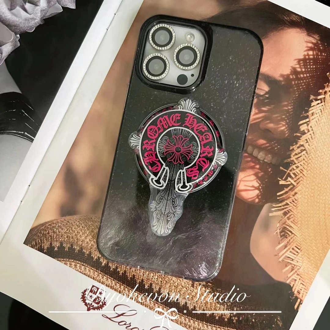 【适用苹果】潮牌黑色系列克罗心iPhone15promax高级感手机壳情侣