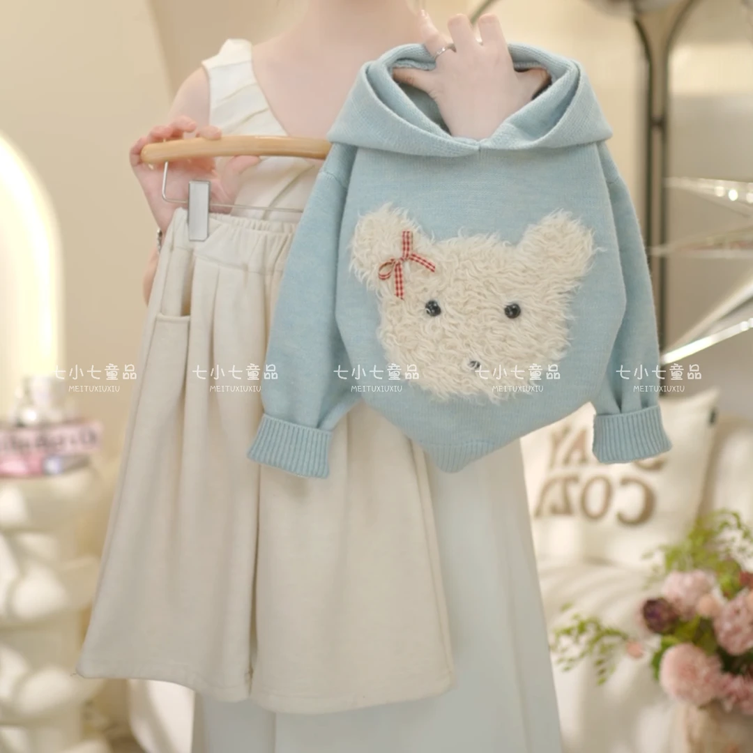 女童2024冬季新款洋气加厚狗狗玩偶毛衣加绒裤子套装C22104