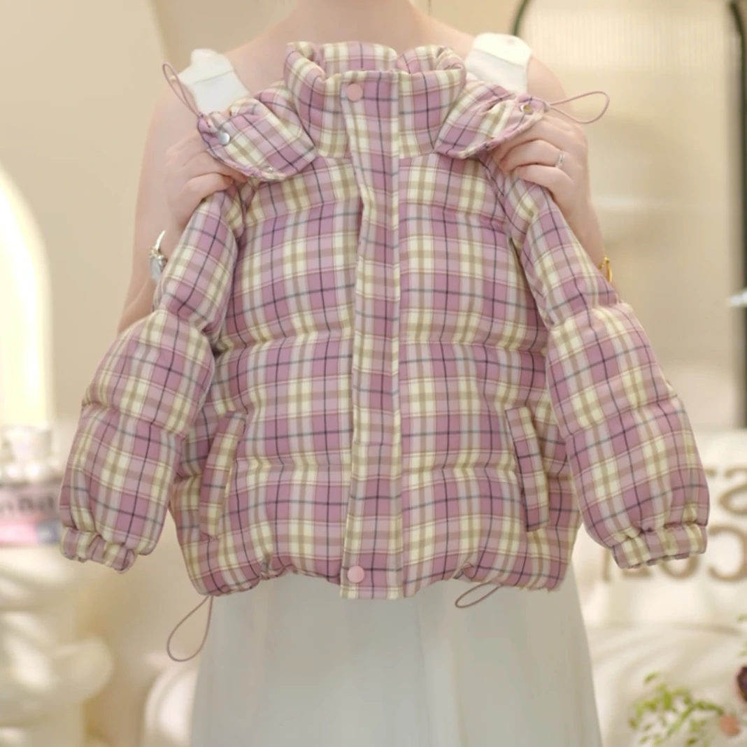 女童2024冬季新款洋气加厚手塞棉格子棉服外套C22190