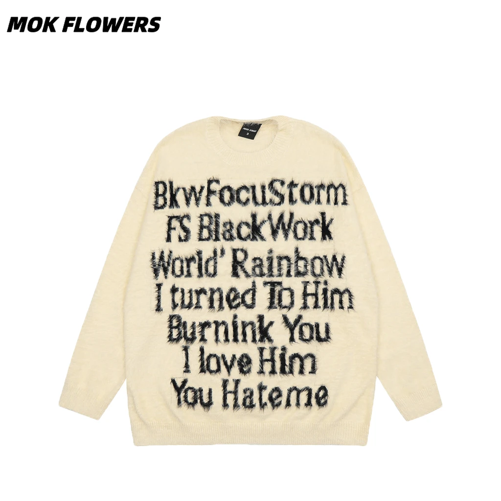 美式新款秋冬季潮牌慵懒风字母男女毛衣街头情侣宽松百搭针织上衣