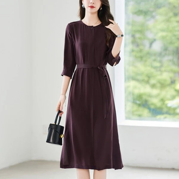 【繁花似锦】气质优雅净面桑蚕丝连衣裙82497570