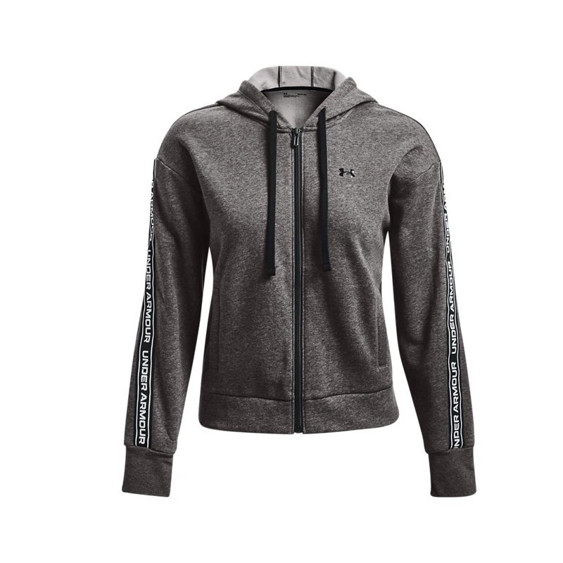 Under Armour/安德玛新款Rival女子宽松短款灰色连帽运动服外套