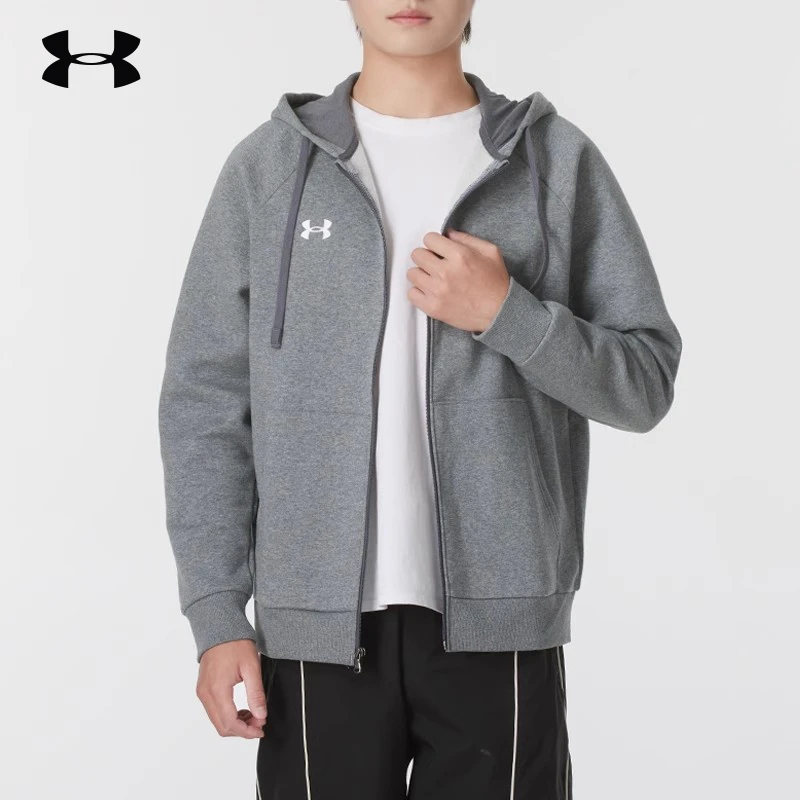 安德玛运动外套男春季新款针织连帽抓绒开衫卫衣休闲上衣百搭夹克