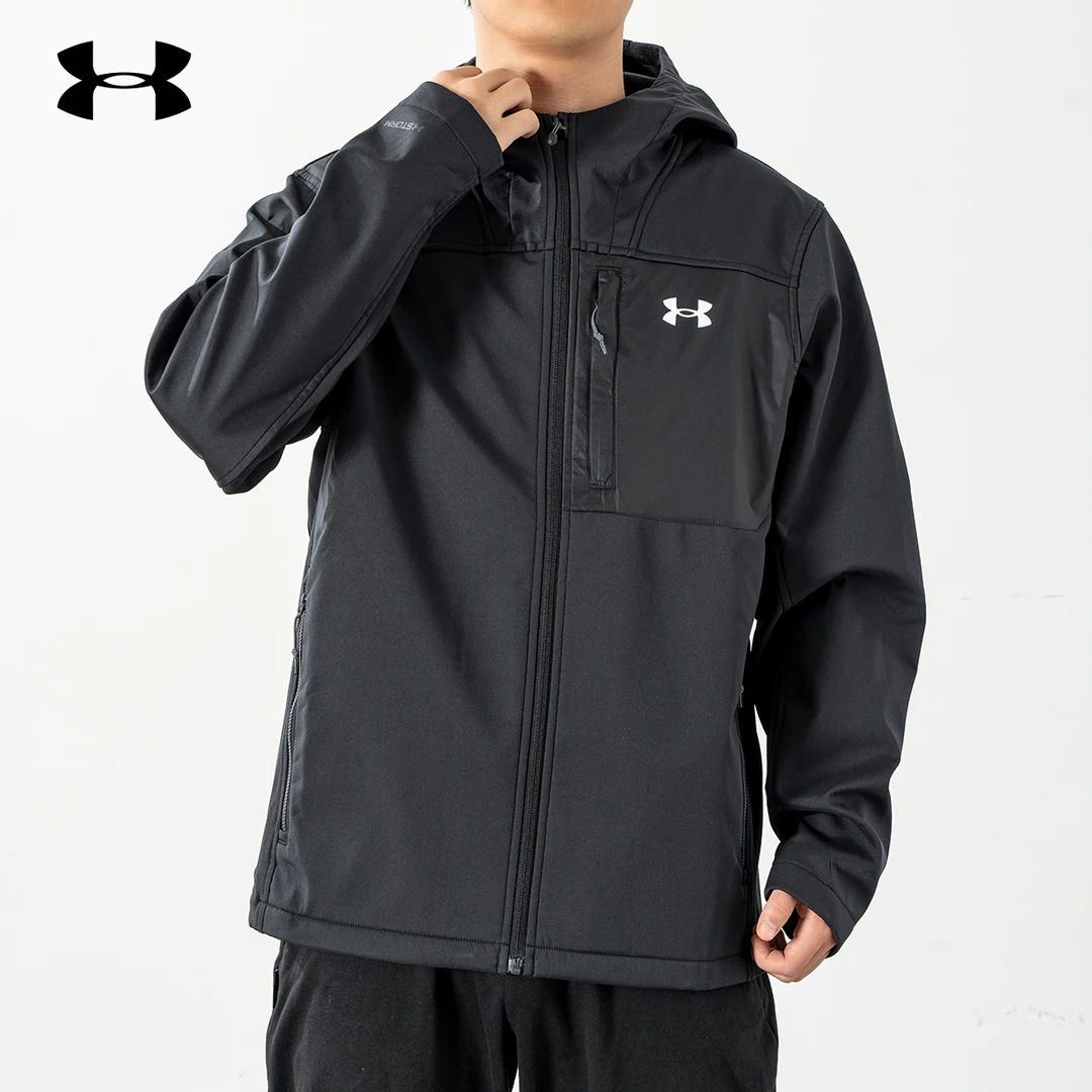 安德玛运动外套男子春季防泼水保暖防风连帽健身训练休闲加绒夹克