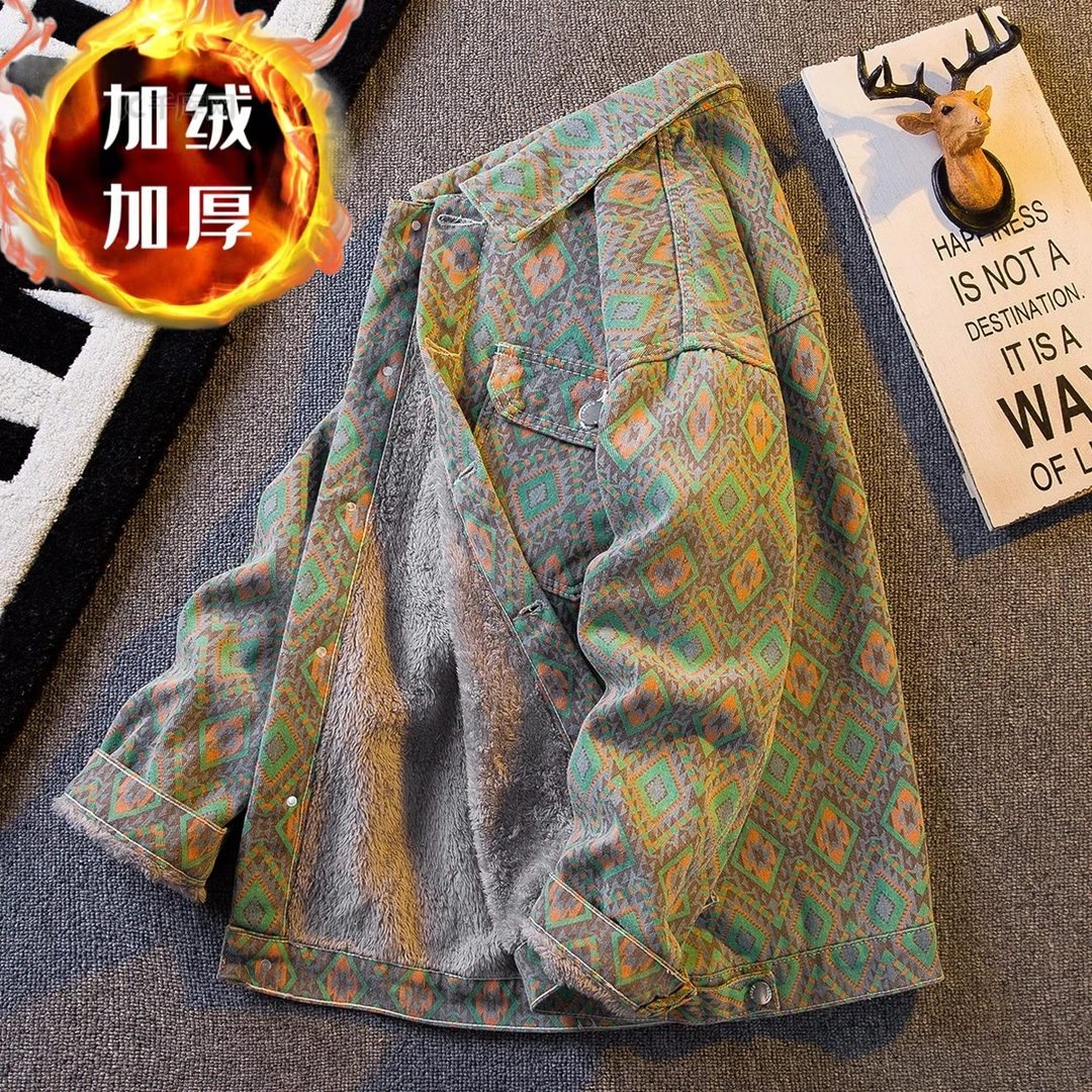 加绒加厚秋冬款牛仔外套男士保暖宽松潮流高级感痞帅潮男工装夹克