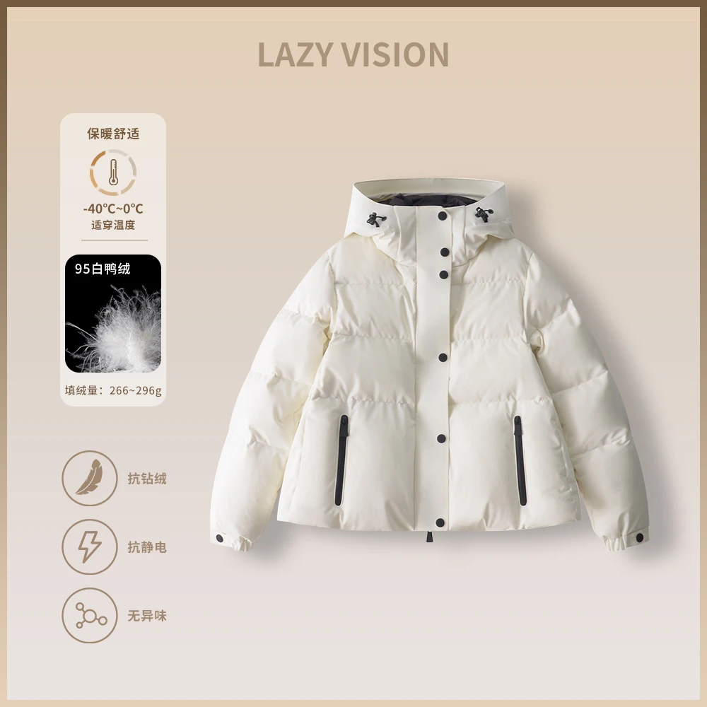 【LAZYVISION】90白鸭绒秋冬新款短款连帽保暖面包服羽绒服ZM2-8226