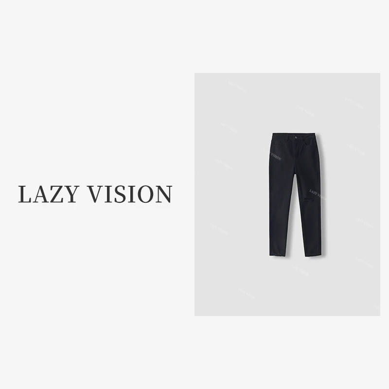 【LAZYVISION】卡拉加绒款秋冬季新款破洞修身显瘦牛仔裤ZMD-10993