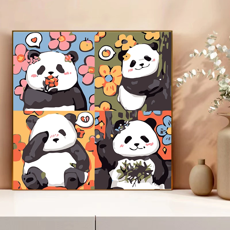 【熊猫花花】 零基础diy数字油画卡通填色手工涂色装饰画