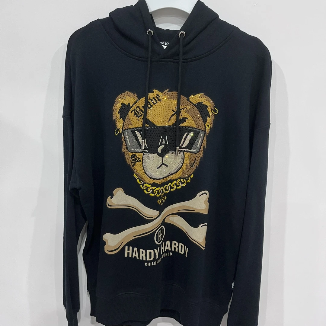 HD-109卫衣长袖时尚休闲百搭黑色连帽印花