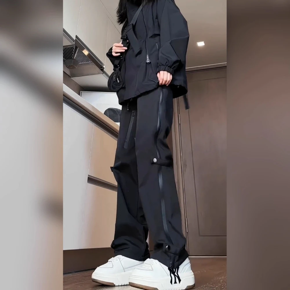 美式冲锋裤男侧边拉链设计感工装休闲裤子户外徒步登山运动裤加绒