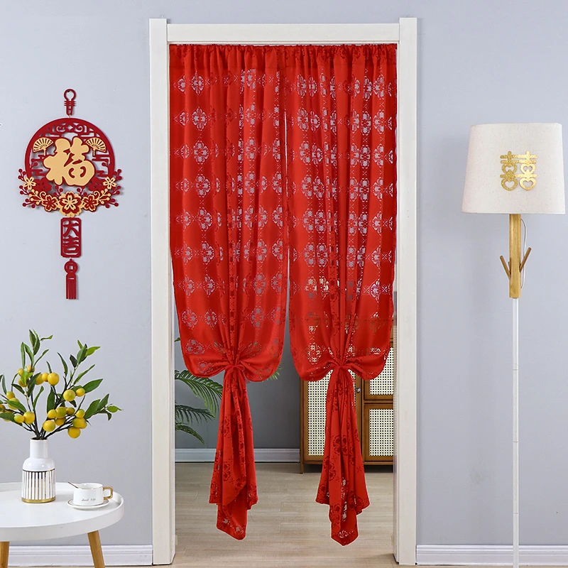 2024新款红门帘结婚喜庆乔迁陪嫁门帘遮挡帘门对门免打孔婚房婚庆