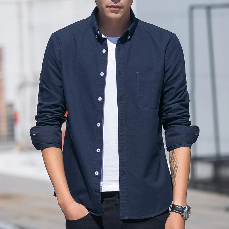 【水洗棉质感长袖衬衫】秋冬男士休闲微宽松牛津纺全棉质感长袖衬衫