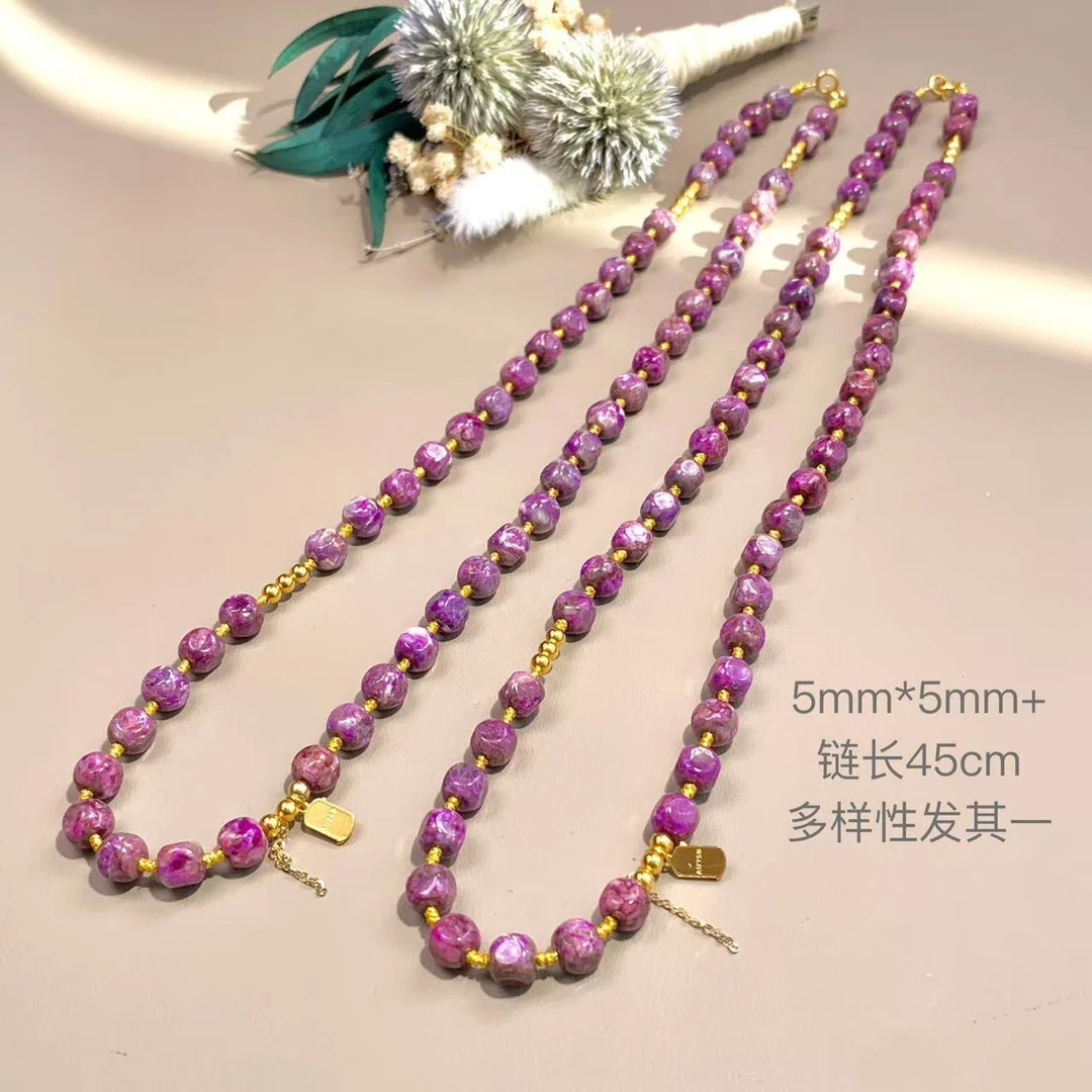 映雪丨18K金镶舒俱来六方珠项链5mm*5mm+/多样性发其一/K01004