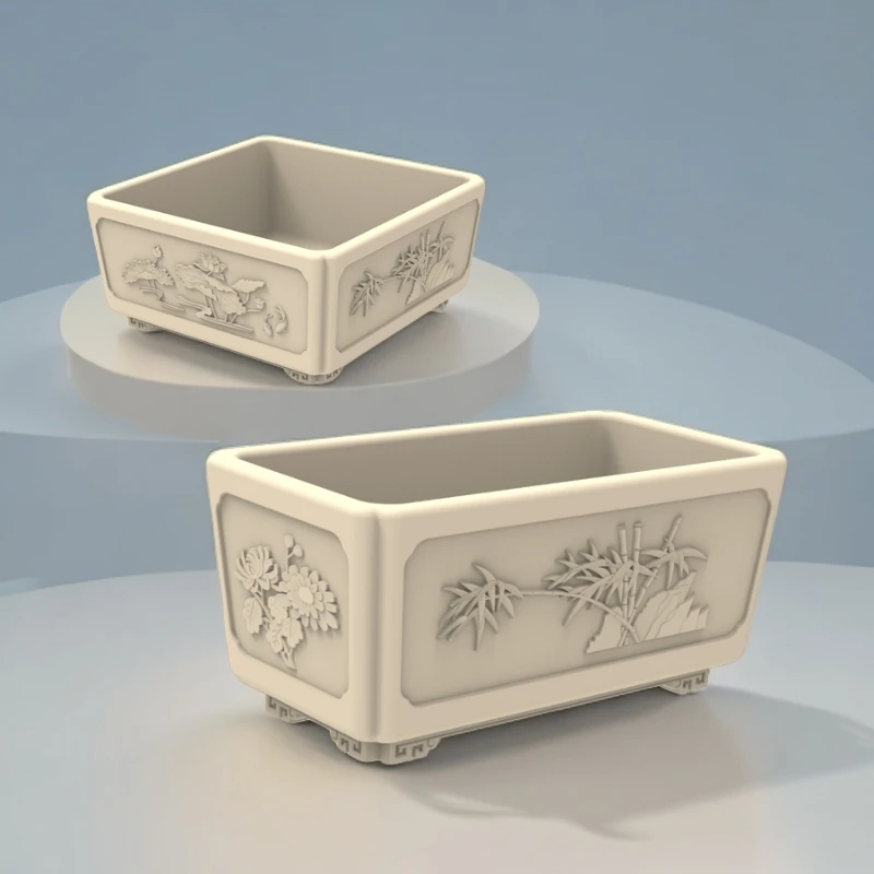 经典花盆模具长方形底部灌浆精选中式田园支撑水泥制作金弹子盆景