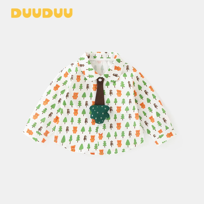 【DUUDUU童装】2025秋季新款ins风小树领结超萌卡通衬衣长袖外出服