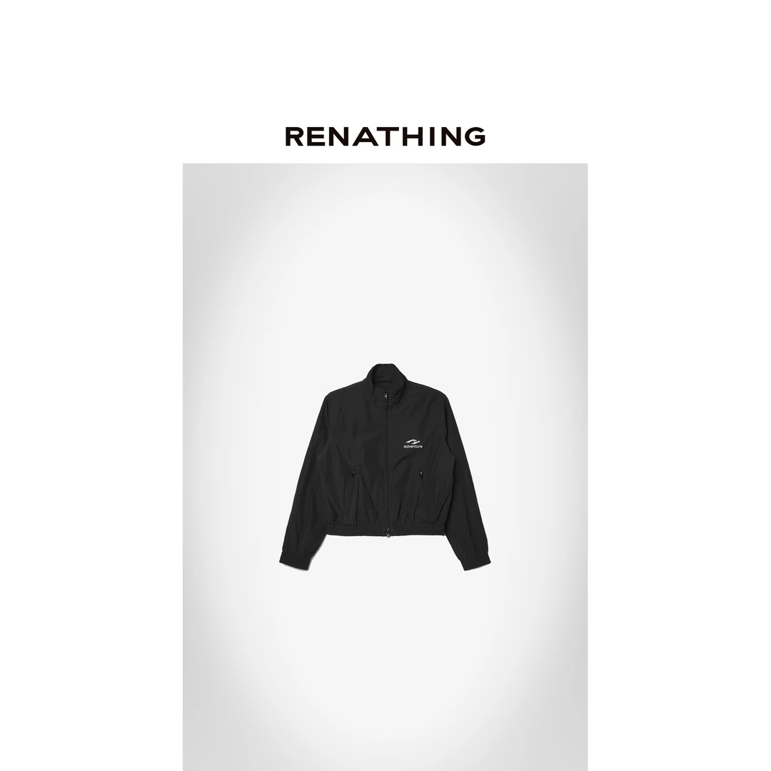 【RENATHING】黑色刺绣拉链式夹克外套