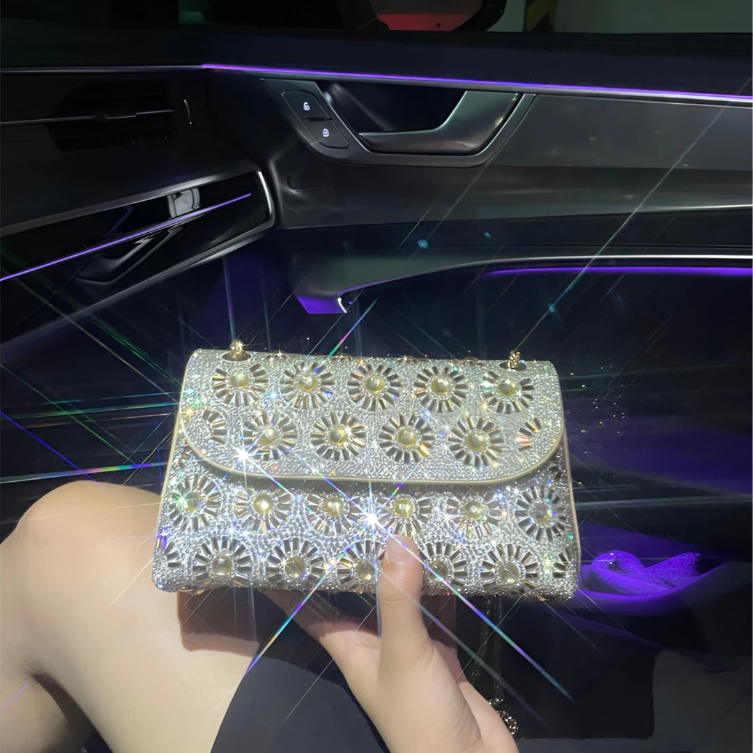 太阳花水钻包单肩斜挎手拿包