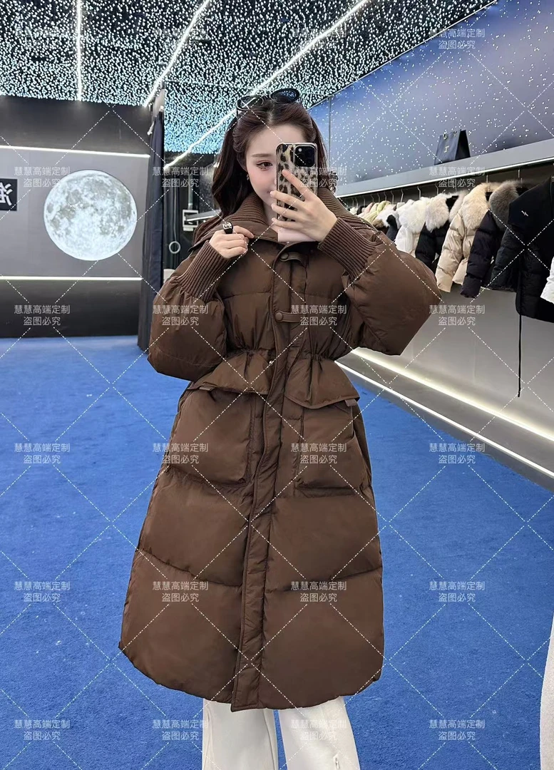 【冰雪奇缘】90白鸭绒 针织拼接大翻领中长款羽绒服 JYYRJN6601