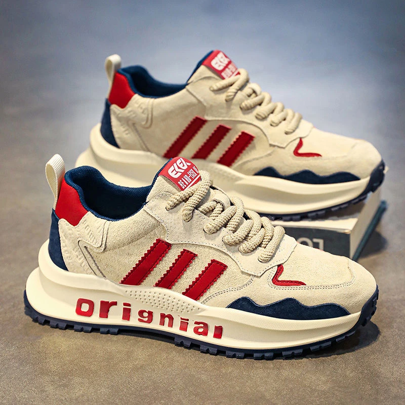 【新款热卖】2024三道杠休闲运动鞋厚底增高时尚百搭轻便透气开车鞋