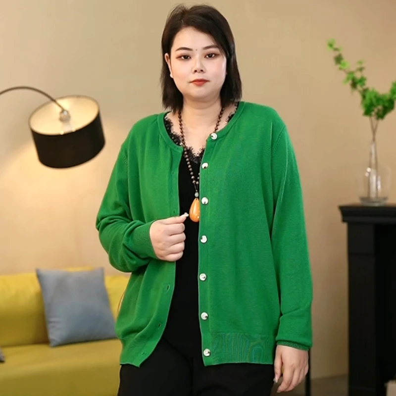 【韩服路】秋季大码女百搭长袖开衫经典毛衣针织衫宽松时尚减龄外套