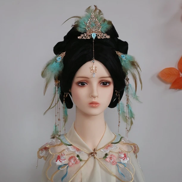 南枝超仙古风羽毛头饰套装全套重工百搭唐宋明制发钗发簪汉服发饰