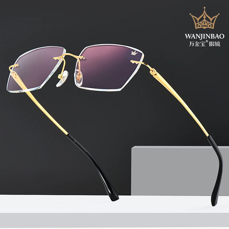 万金宝JN013无框眼镜近视眼镜切边眼镜高端眼镜镀厚金眼镜带证书