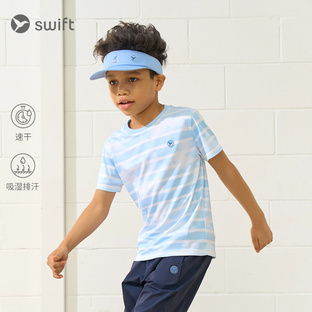 swift儿童运动衣2024夏装新款男童条纹跑步T恤薄款短袖SW2230004