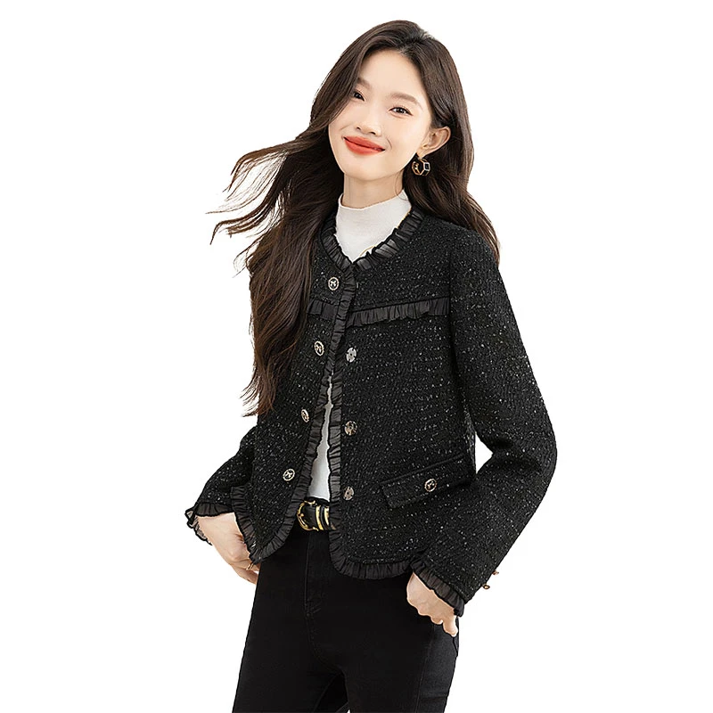 丝柏舍2025春装新款女装花边单排扣淑女短款小香风外套S43B6787A