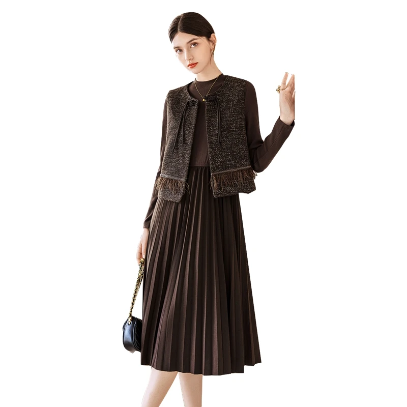 2025春装新款女装复古马甲搭连衣裙两件套时尚套装T43Z4524N