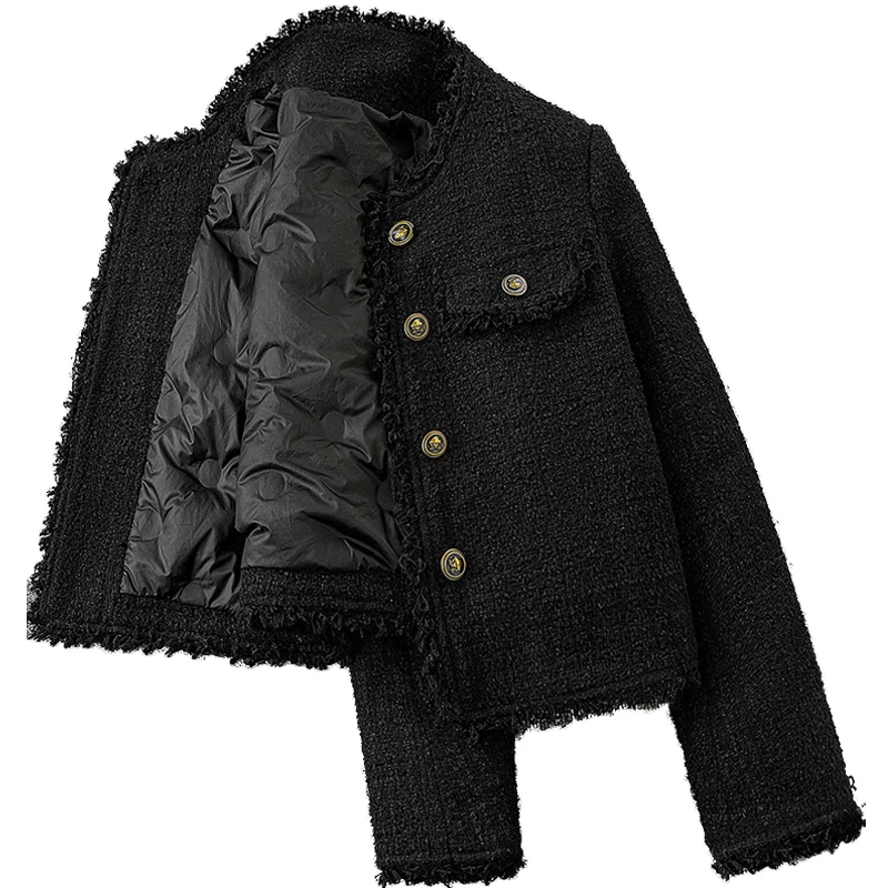 丝柏舍2025冬季新款女单排扣短款小香风90绒羽绒外套S43B6259A