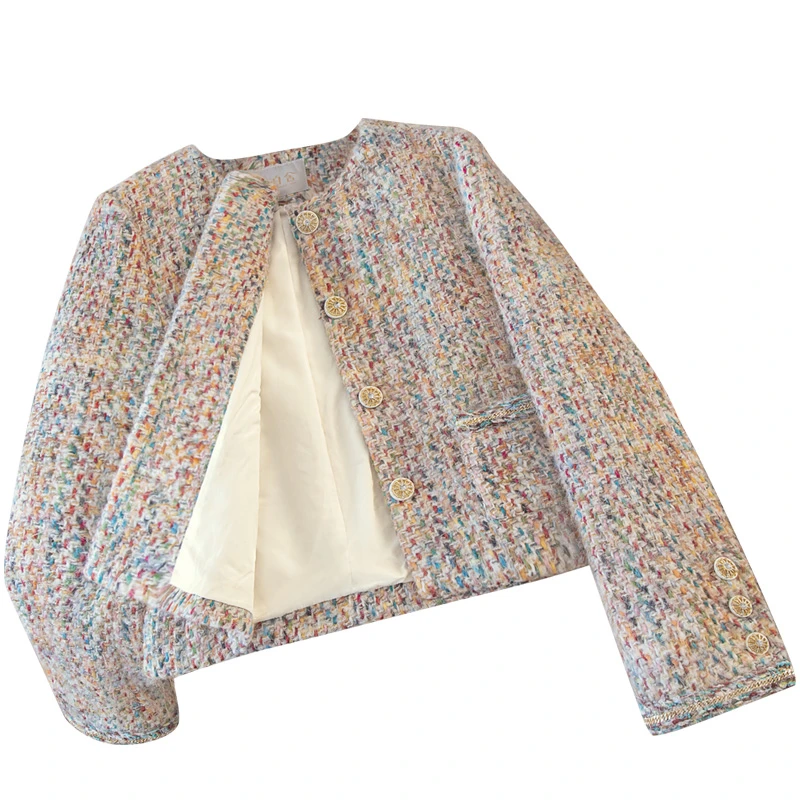 丝柏舍2025秋装新款女单排扣圆领气质小香风长袖外套S43B9653A