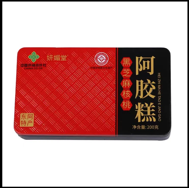 拍1发4东阿特产妍媚堂非遗精品铁盒阿胶糕200g/盒送1个手提袋