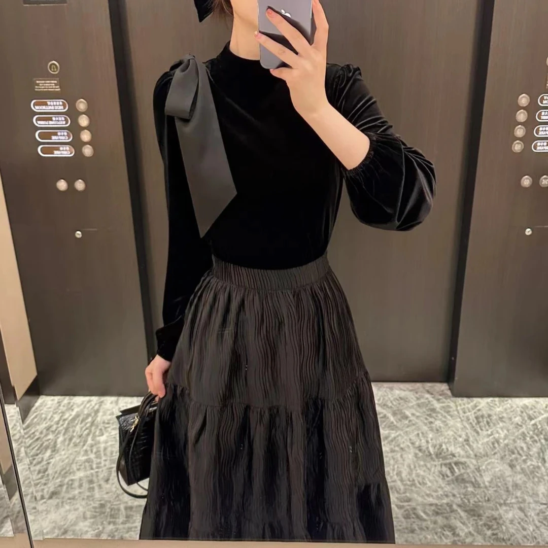 假两件长袖气质连衣裙拼接中高腰显瘦打底洋气设计百搭春季修身