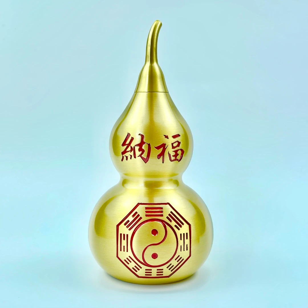 纯黄铜拉丝封釉葫芦纳福摆件家用装饰开口家居客厅办公室开口葫芦