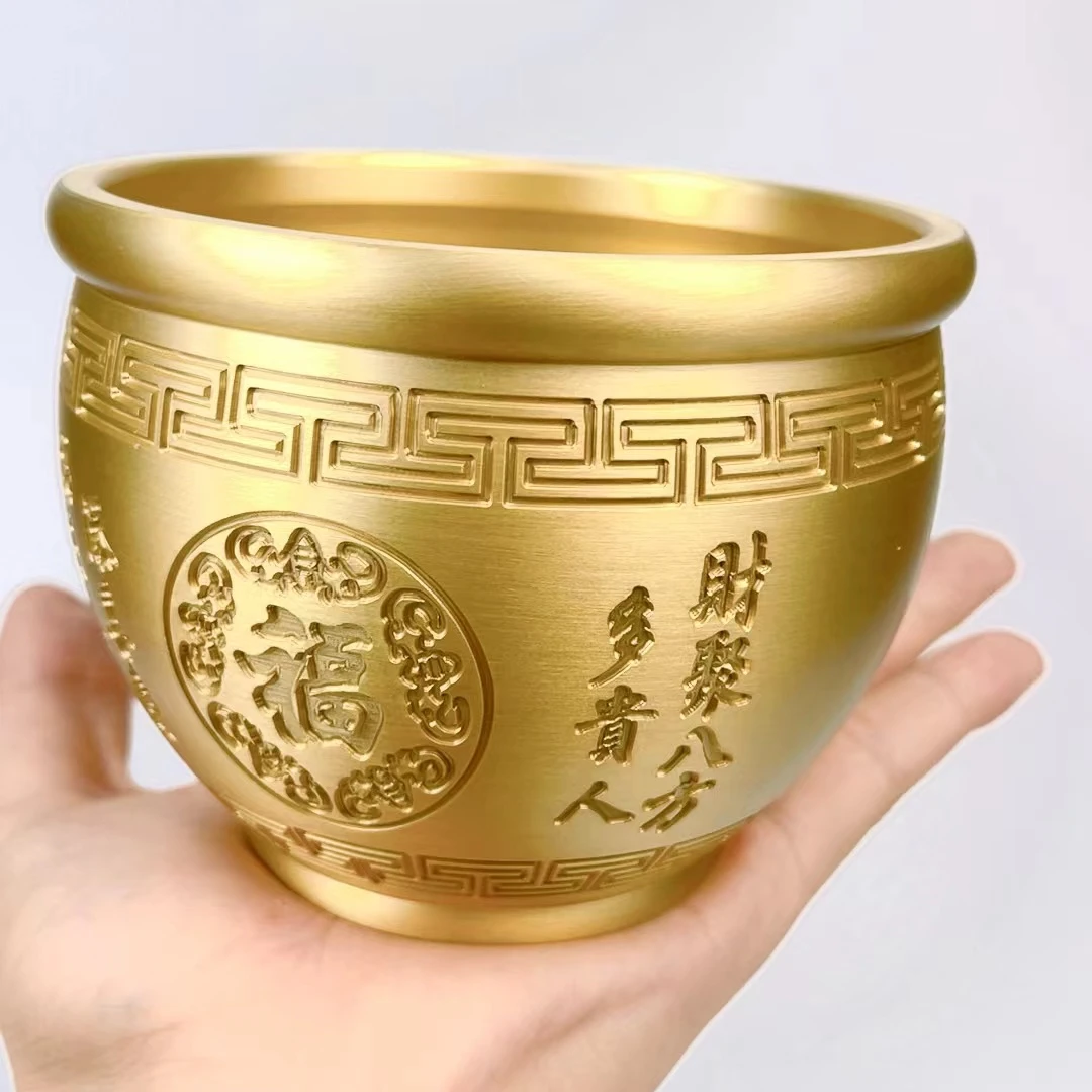 【雅阁文创】新款黄铜八宝缸招米缸家居办公室工艺品摆件