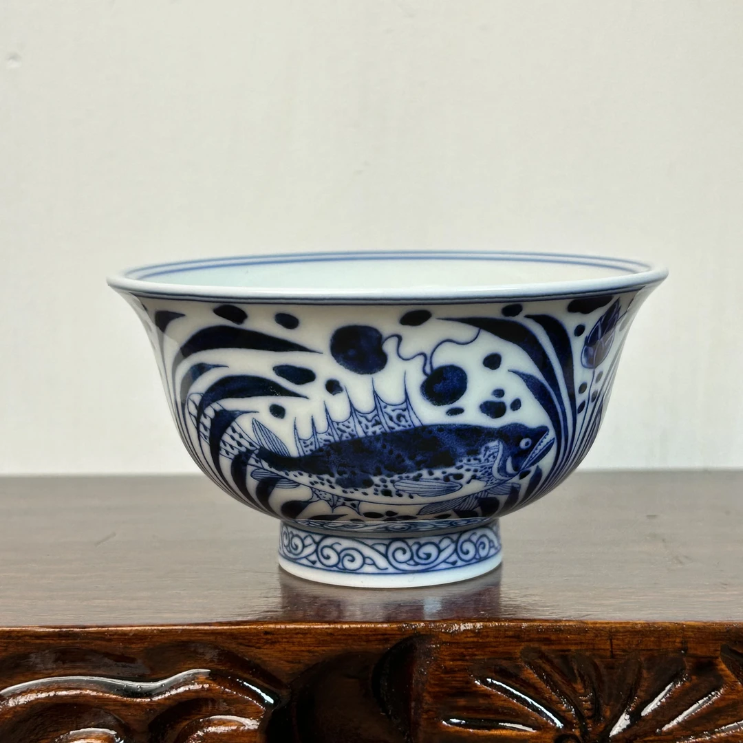 景德镇仿元青花鱼藻纹主人杯压手杯小压手家用功夫茶复古茶具茶杯