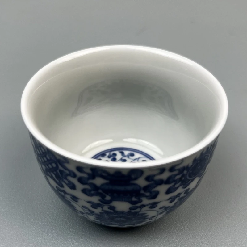 景德镇青花陶瓷八宝青花釉下彩创意缠枝连小客杯茶具茶杯青花瓷