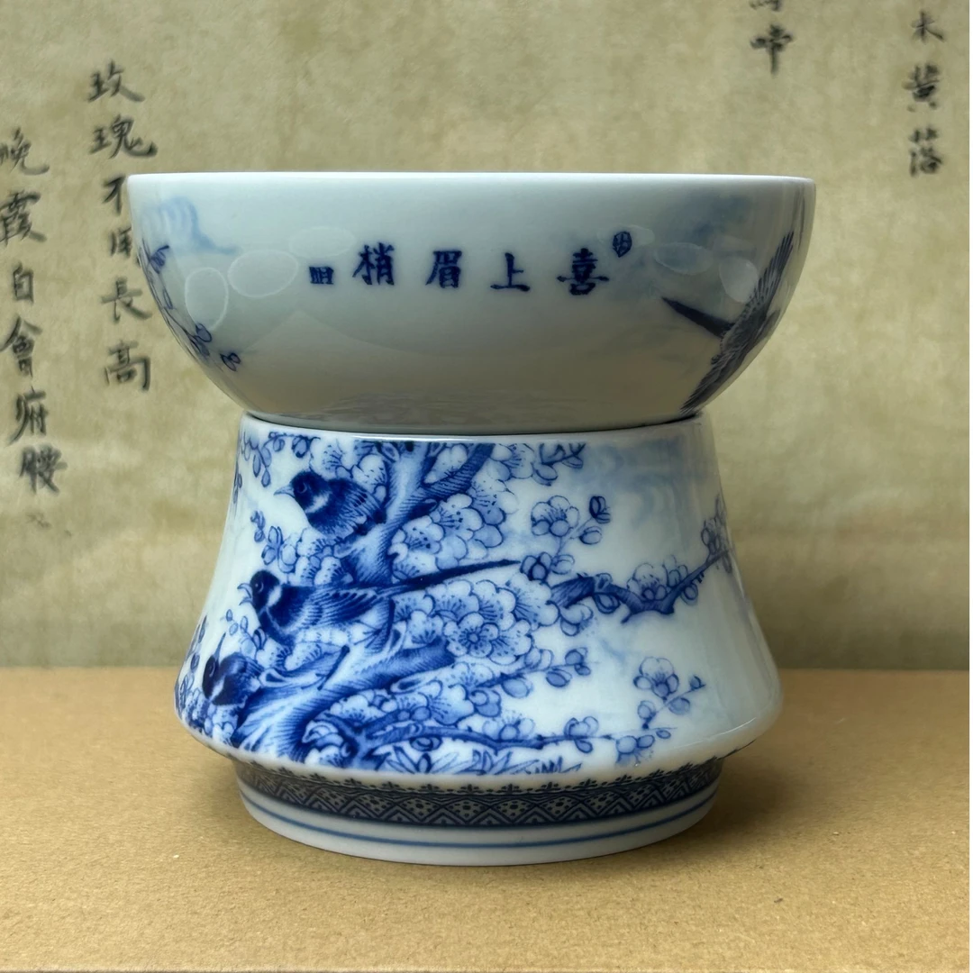 景德镇陶瓷青花喜上眉梢茶漏好清洗高颜值茶漏茶具功夫茶白瓷