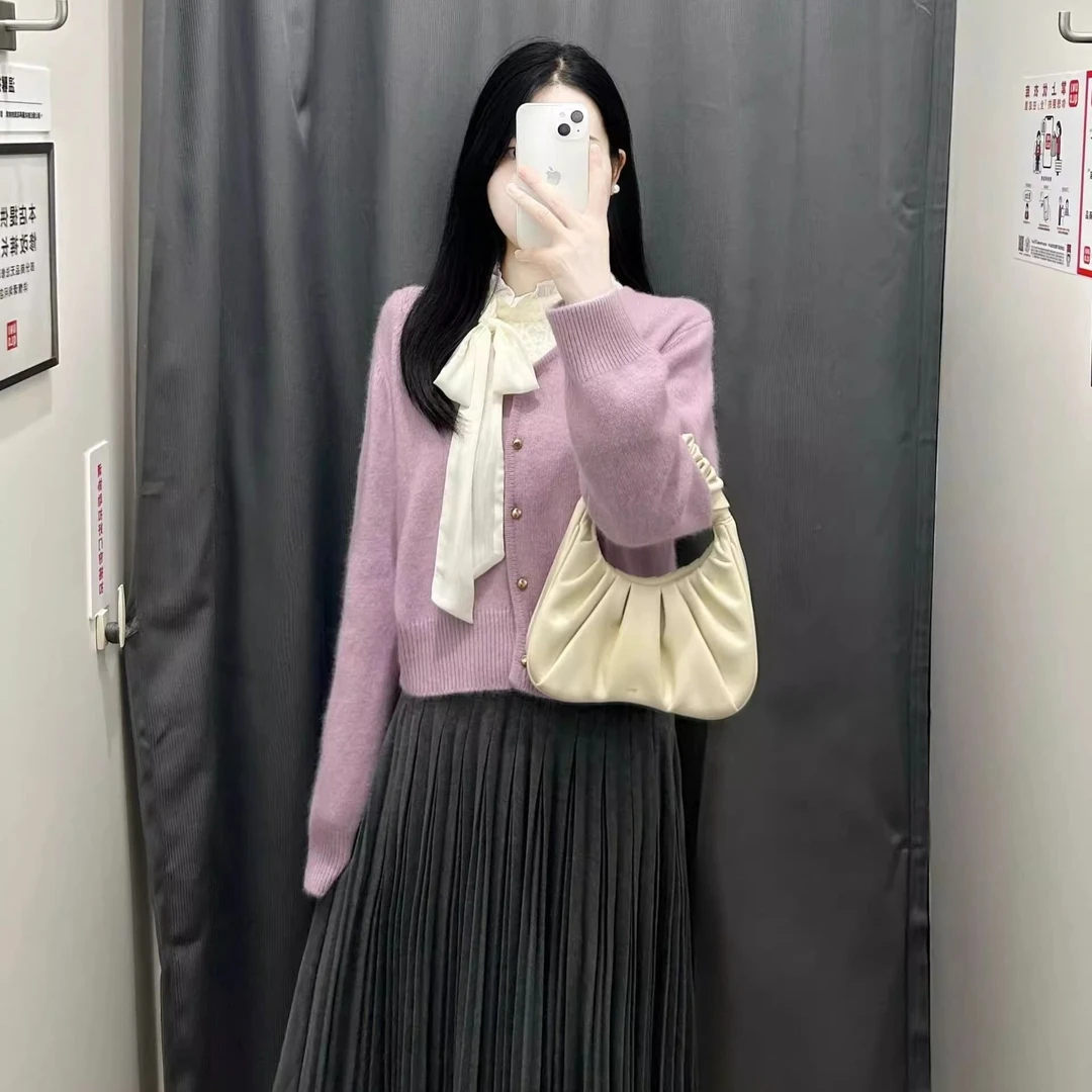 深秋搭配一整套大码胖mm针织衫百褶半身裙气质轻熟时尚两件套装女