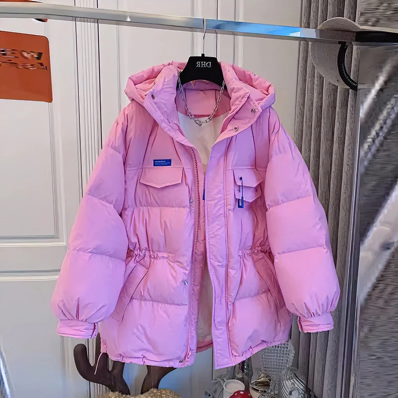2023冬季新款韩版宽松连帽大码棉服外套女胖mm显瘦加厚面包服棉袄