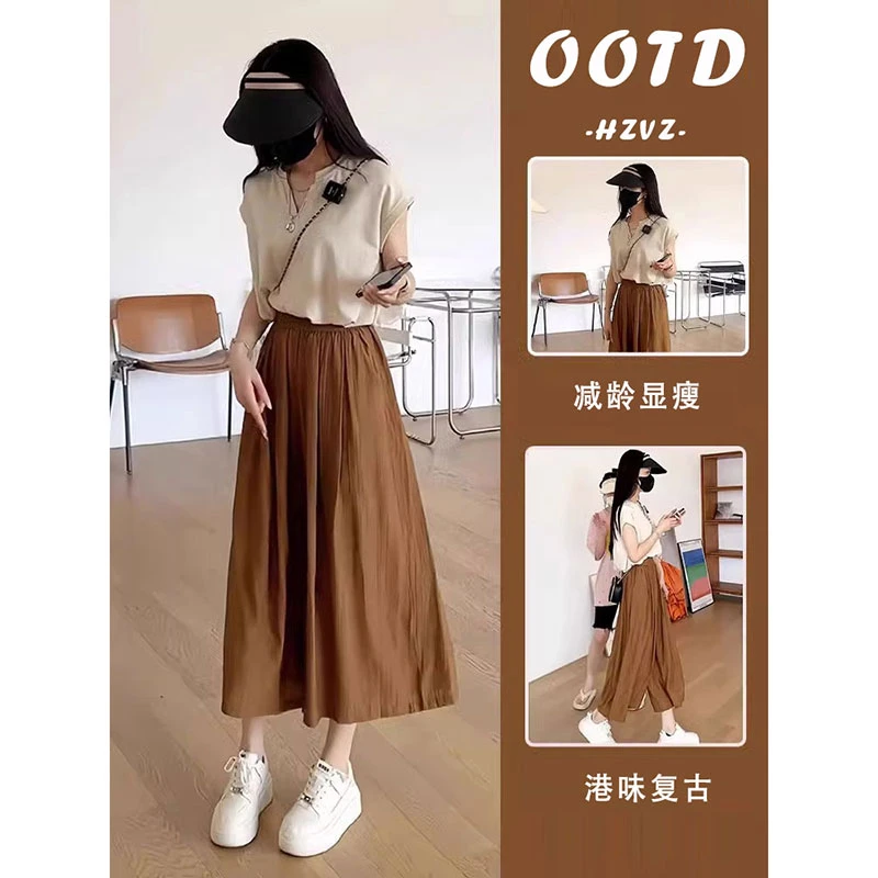 港味复古气质无袖上衣女夏季新款大码胖mm休闲显瘦阔腿裤两件套装
