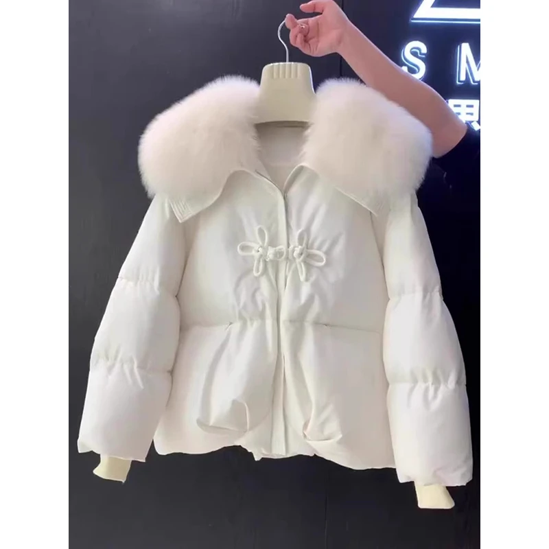 大码女装新中式国风棉服女冬新款气质短款加厚棉袄大毛领棉衣外套