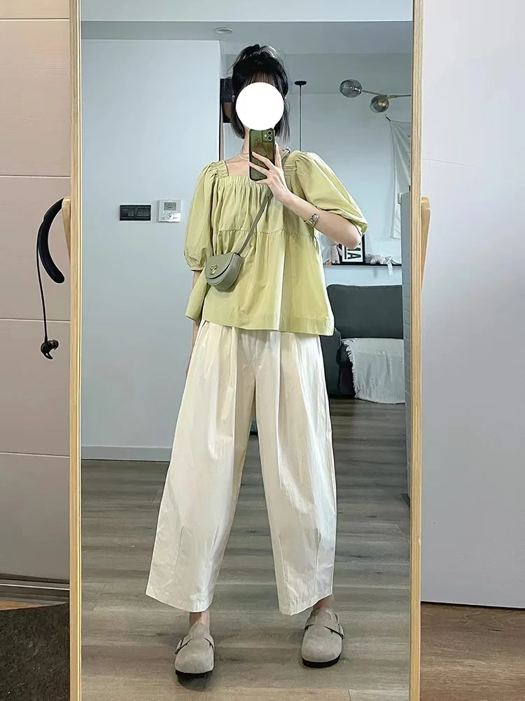 2025夏季新款法式洋气减龄短袖娃娃衫遮肉显瘦阔腿休闲裤两件套女