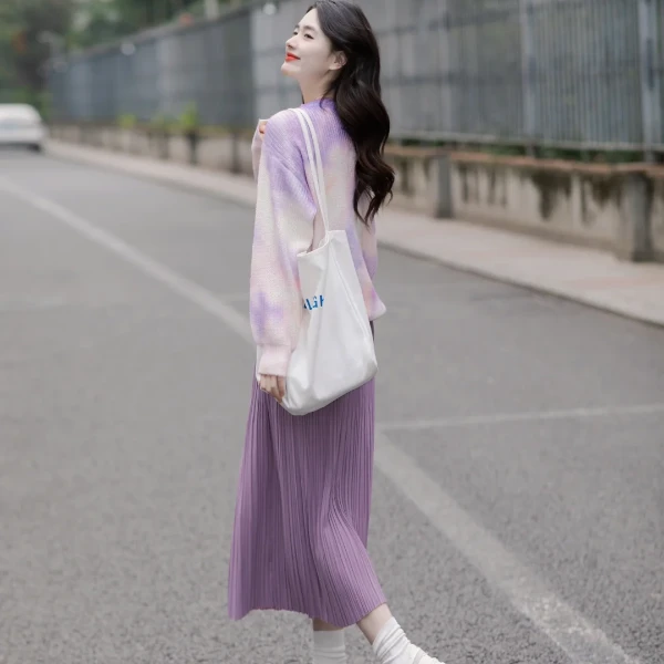 早秋装搭配一整套2024茶系穿搭小香风法式高级感毛衣连衣裙子套装