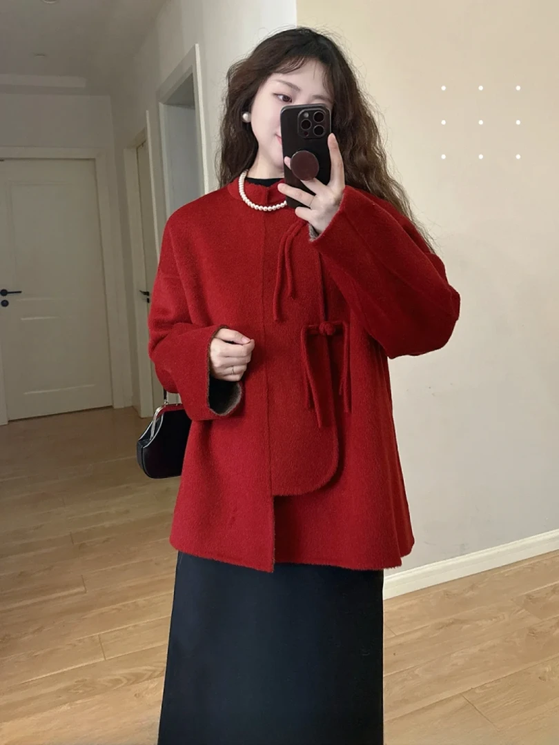 圣诞新年新中式套装女秋冬新款盘扣高级感外套女搭配半身裙两件套